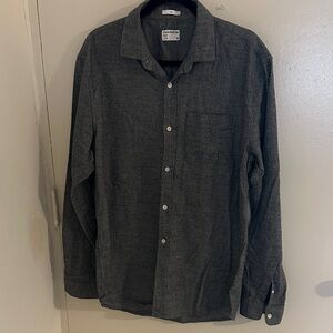 Frank and Oak Riley Dark Gray Casual Flannel Button-Down Shirt. Preppy,